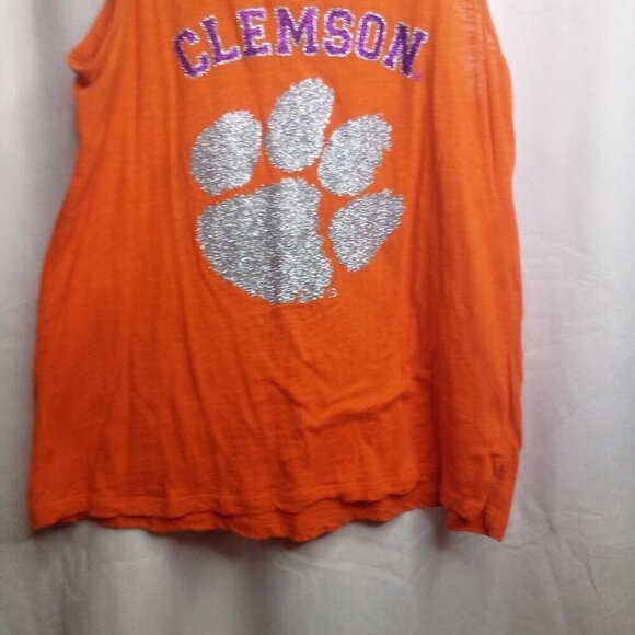 E5 Tank Top L Women Clemson Tigers Racer Back Glitter Orange Purple - Picture 8 of 13